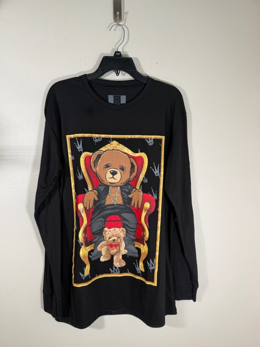 Hustler Hollywood Black Long Sleeve Tee with Teddy Throne Print
